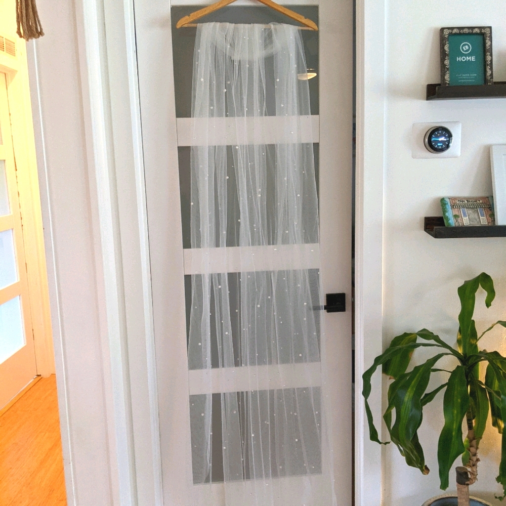 Ivory Chapel Length Pearled Wedding Veil